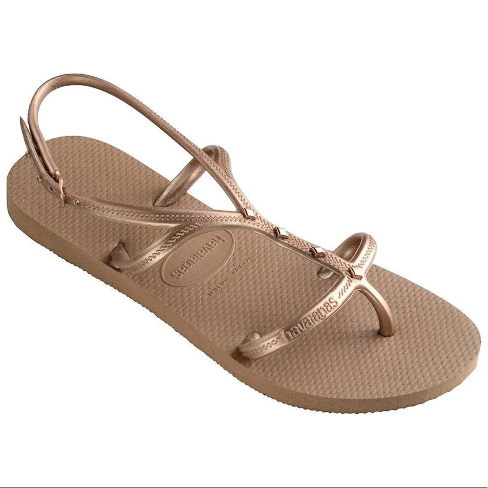 New Havaianas Rose Gold Allure Maxi Flip Flops sling back strap women's 11 12 - Picture 3 of 5